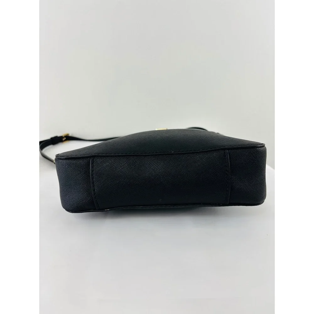 Micheal Kors Black Hamilton Traveler Leather Messenger Crossbody Bag‎